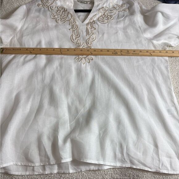 Orvis Top Womens size X Large Linen embroidered Minimalist Boho shirt Gauze - Picture 6 of 10
